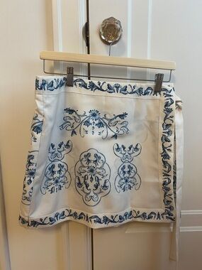 White & Blue Floral Wrap Skirt
